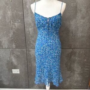 Byer Too! Slip Dress Womens size 7 Blue Floral Y2K Party Tropical Coastal Vtg